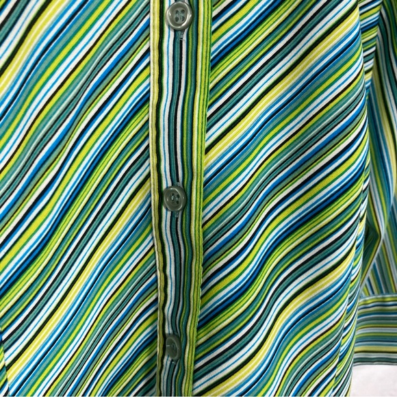 Appàrenza Stretch Button down Shirt SZ PL Green Stripes 3/4 Sleeves EUC - Picture 5 of 8